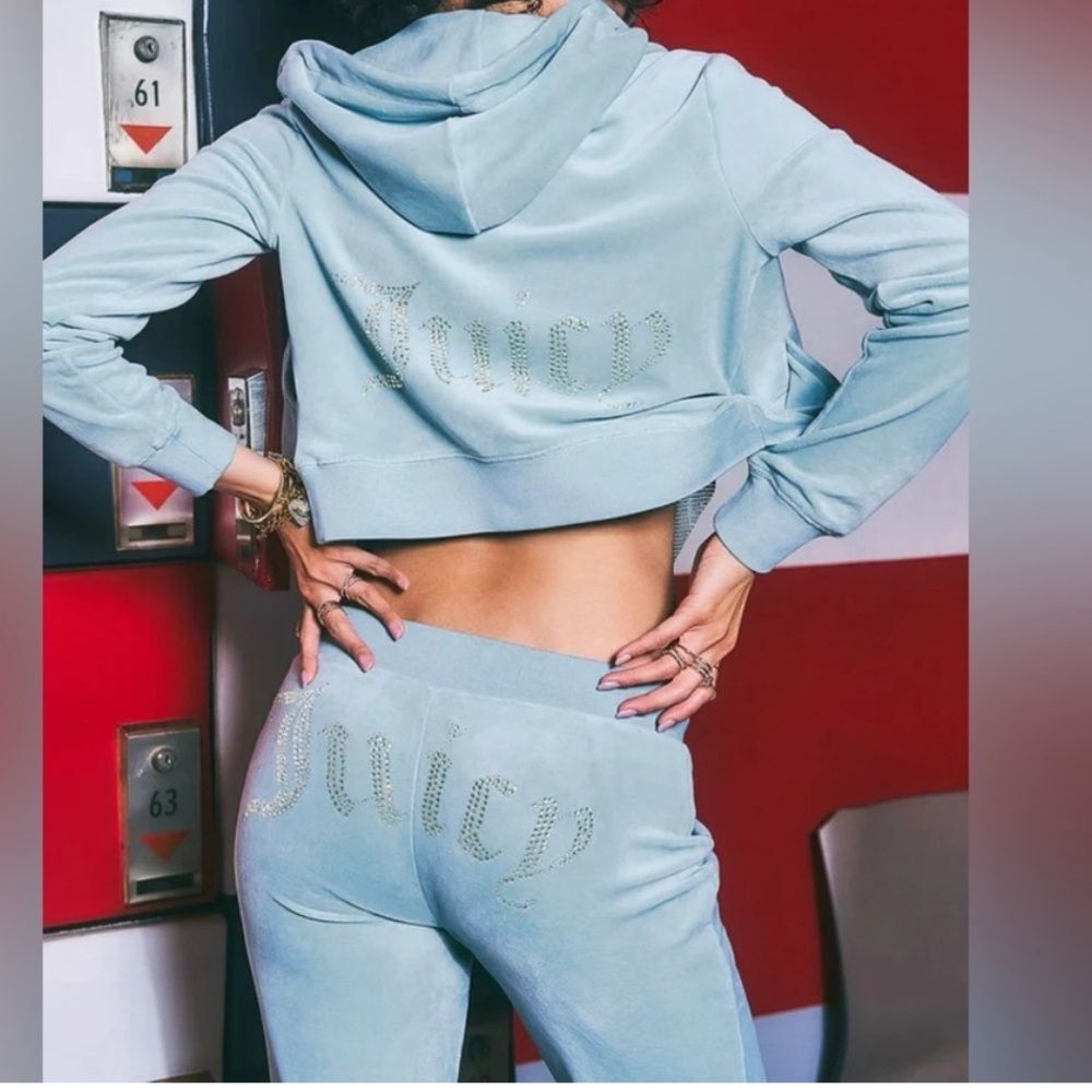 NEW! JUICY COUTURE Velour OG Bling Tracksuit Hoodie & Pant Set